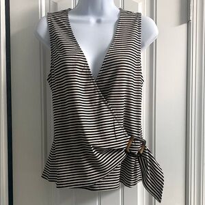 Hem & Thread Sleeveless Black White Striped Top M NEW